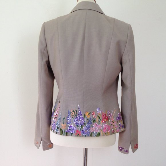 Calvin Klein Hand Painted Floral Blazer Jacket - Picture 3 of 16